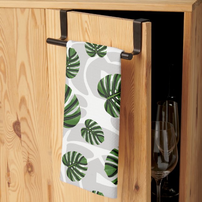 Modern Boho Botanical Leaves Pattern Kökshandduk (Thirds Fold)