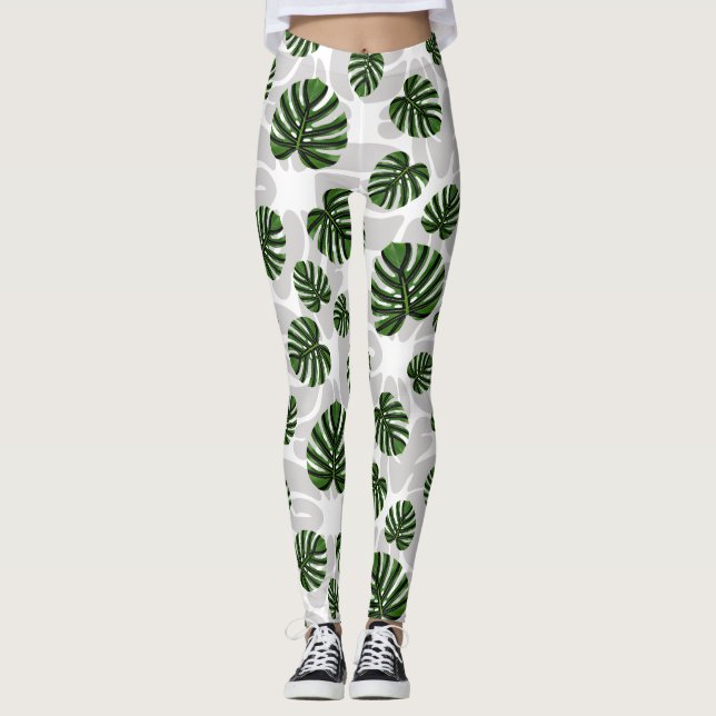 Modern Boho Botanical Leaves Pattern Leggings (Framsida)