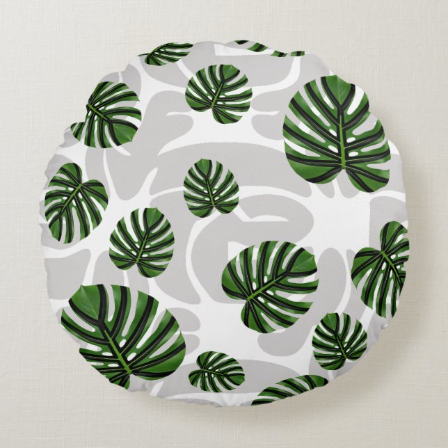 Modern Boho Botanical Leaves Pattern Rund Kudde (Framsidan)
