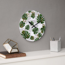 Modern Boho Botanical Leaves Pattern Stor Klocka