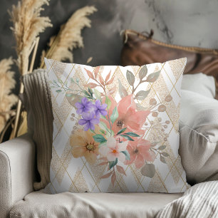 Modern Boho botanik med Glitter Chevron White Kudde