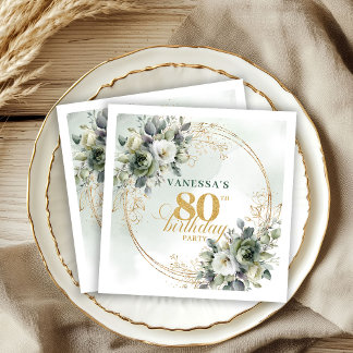 Modern Boho Botanisk 80-årsdag Servetter