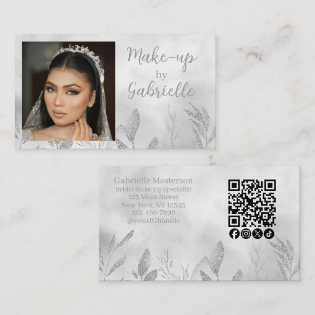 Modern Boho Botanisk Foto Script QR-kod Visitkort (Fram/baksida)