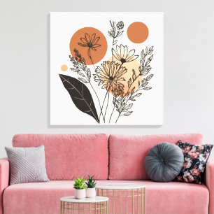 Modern Boho Botanisk Vildblomma Galleri Wrap Canva Canvastryck
