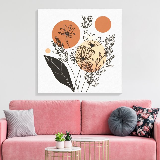 Modern Boho Botanisk Vildblomma Galleri Wrap Canva Canvastryck (Insitu (Vardagsrum))