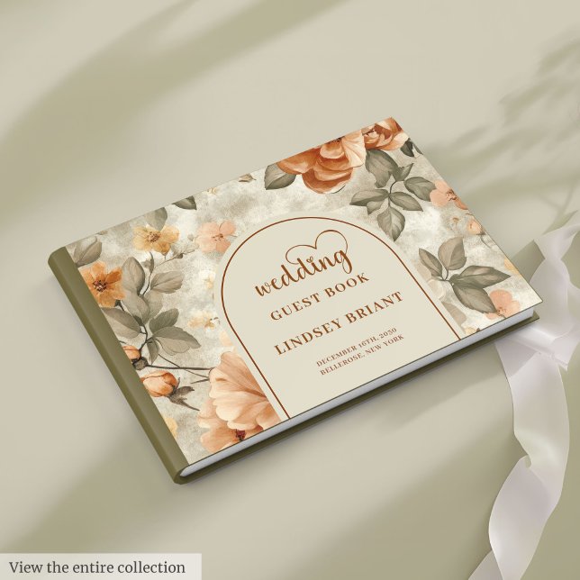 Modern Boho Bränd Orange Beige Olivgrön Sages Bröl Gästböcker (Modern Boho Burnt Orange Beige Olive Wedding Guest Book)