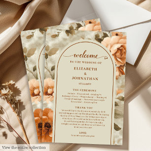 Modern Boho Bränd Orange Beige Salvia Bröllopsdag Program