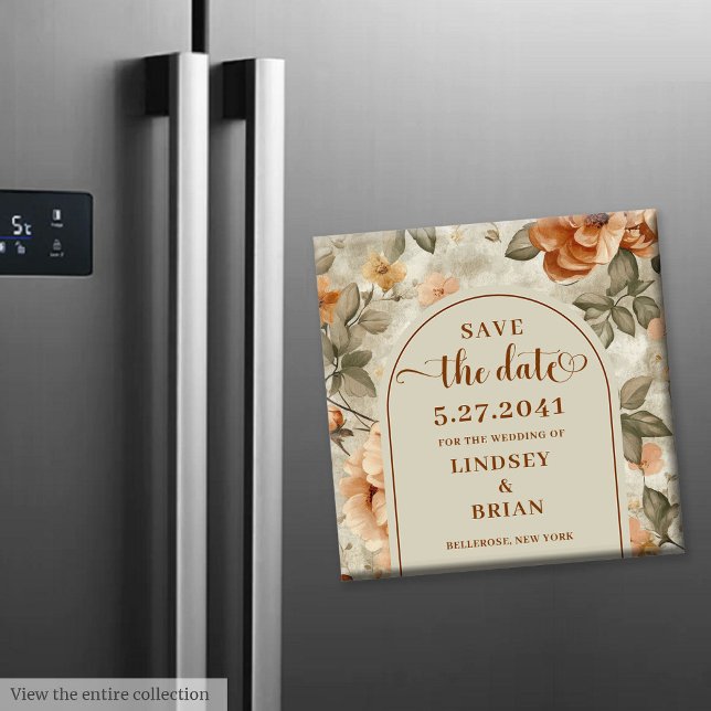 Modern Boho Bränd Orange Beige Salvia Spara Datum Magnet (Modern Boho Burnt Orange Beige Sage Save the Date)