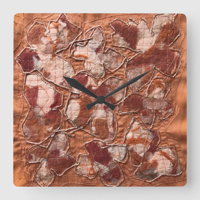 Modern boho brände orange butterflies embroidery fyrkantig klocka (Framsida)