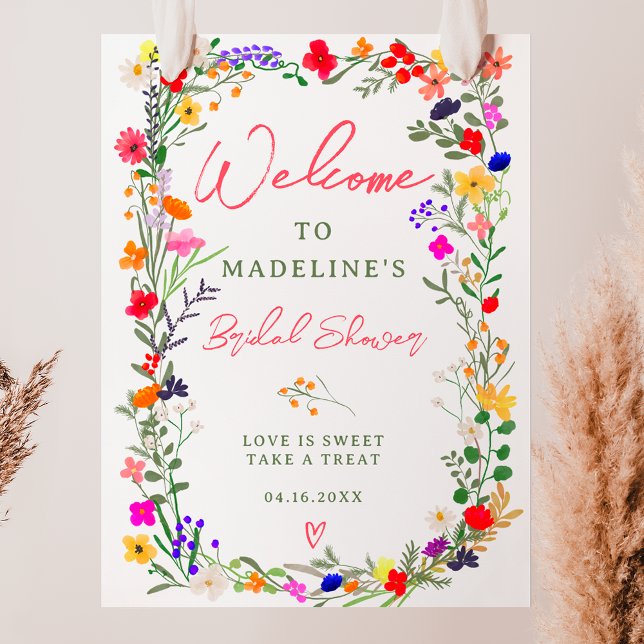 Modern boho bright vild Blommor möhippa Välkommen Poster (Modern boho bright wild flowers bridal welcome poster)