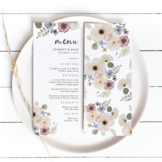 Modern Boho Bröllop Menu Meny (Modern Botanical Boho Wedding Menu by Painted Paperie
)