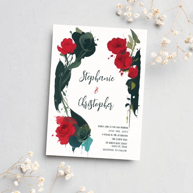 Modern Boho-bröllopsinbjudan - Abstraktens Blommig Inbjudningar (Skapare uppladdad)