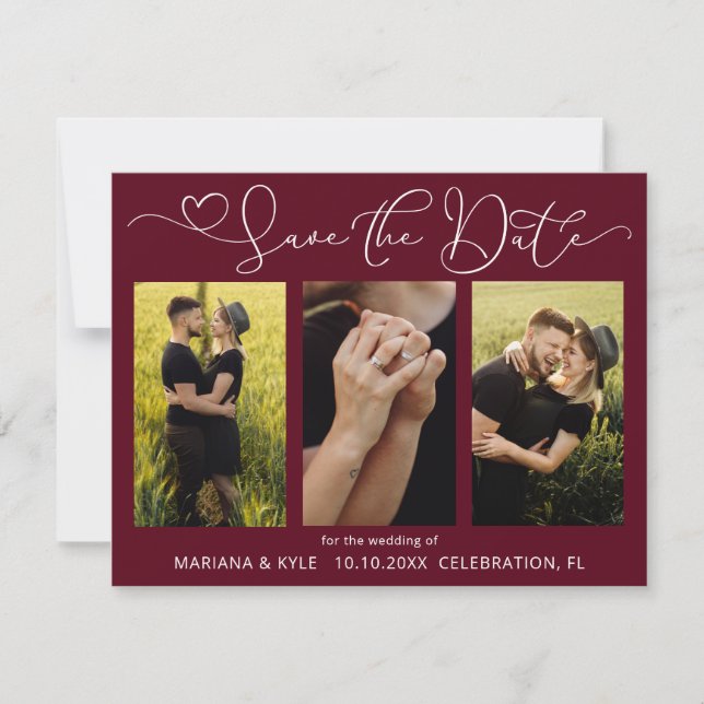 Modern Boho Burgunder Fotos Bröllop Save the Date (Framsida)