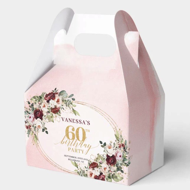 Modern Boho Burgunder Röd Blommig 60-årspresentlåd Presentaskar (Burgundy Gold Rose 60th Birthday Treat Box)