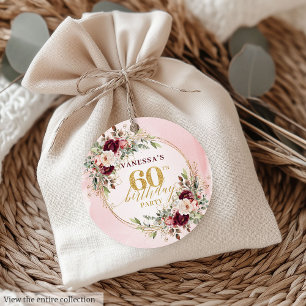 Modern Boho Burgunder Röd Floral 60 Födelsedags Ta Gåvor Etiketter