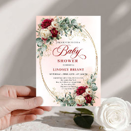 Modern Boho Burgundy and Gold Baby Shower Invite Inbjudningar