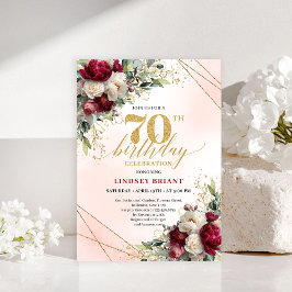 Modern Boho Burgundy Floral 70 Years Young Invite Inbjudningar