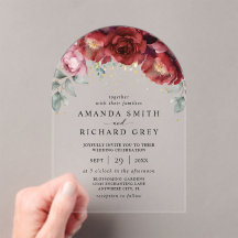 Modern Boho Burgundy Red och Guld Blommigt Bröllop