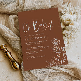 Modern Boho Burnt Orange Terracotta Baby Shower Inbjudningar