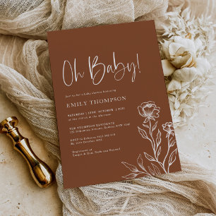 Modern Boho Burnt Orange Terracotta Baby Shower Inbjudningar
