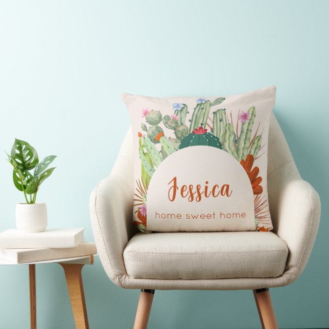 Modern Boho Cactus Arch Desert Pampas skript Namn Kudde (Stol)