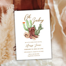 Modern Boho Cactus Cowboy Shoes Baby Shower