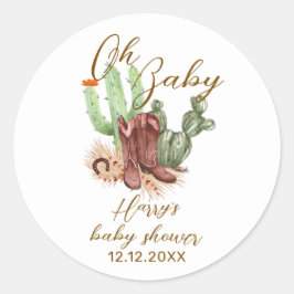 Modern Boho Cactus Cowboy Shoes Baby Shower Runt Klistermärke