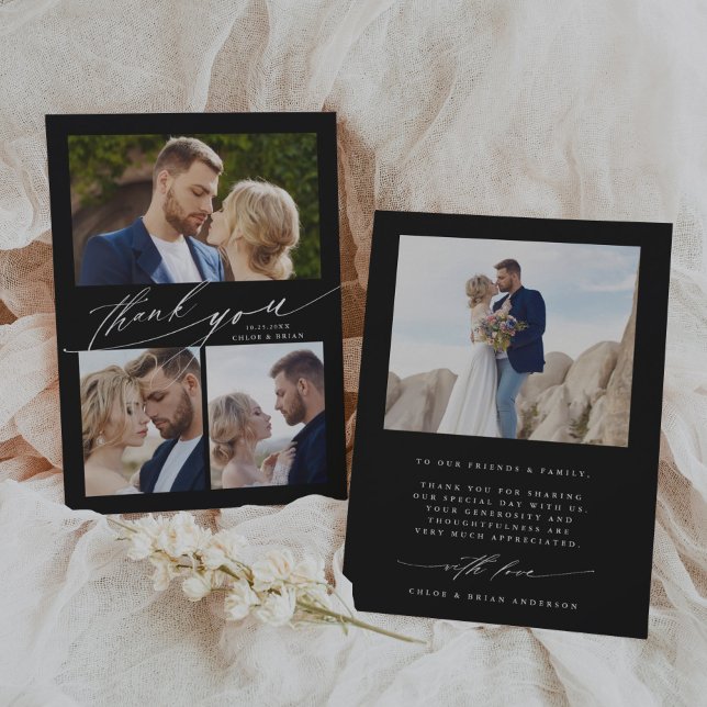 Modern Boho Calligraphy 4 Photo Bröllop Tack Kort (Skapare uppladdad)