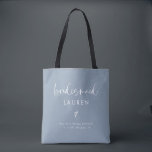 Modern Boho Calligraphy Dusty Blue Bridesmaid Tygkasse<br><div class="desc">Modern Boho Calligraphy Dusty Blue Bridesmaid Tote Bag</div>