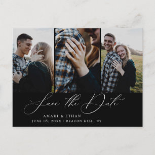 Modern Boho Calligraphy Multi-Photo Save Date Meddelande Vykort