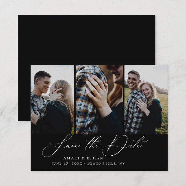 Modern Boho Calligraphy Multi-Photo Save the Date Meddelande (Fram/baksida)