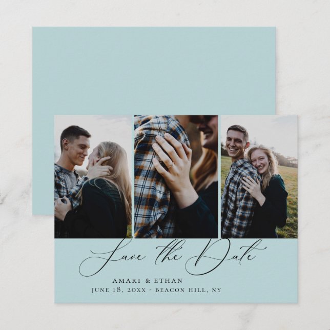Modern Boho Calligraphy Multi-Photo Save the Date Meddelande (Fram/baksida)