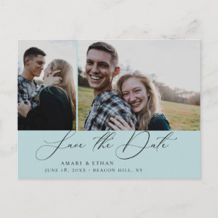 Modern Boho Calligraphy Multi-Photo Save the Date Meddelande Vykort