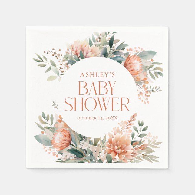 Modern Boho Chic Blommigt Botanical Baby Shower Pappersservett (Framsidan)