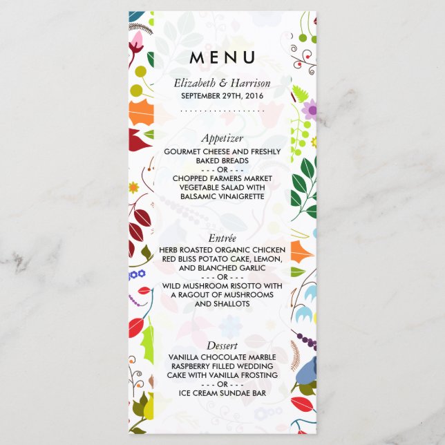 Modern Boho Chic Blommigt Bröllop Menu Meny (Framsida)