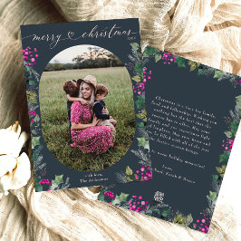 Modern Boho Chic Blue Rosa Photo jul Julkort