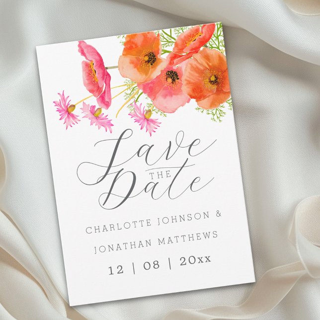 Modern Boho Chic Bröllop med akvarellblommor Spara Datumet (Modern boho chic vibrant wildflower floral watercolor wedding save the date invitation)