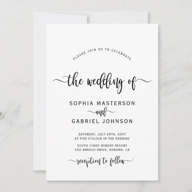 Modern Boho Chic Calligraphy Bröllop Inbjudningar (Framsida)