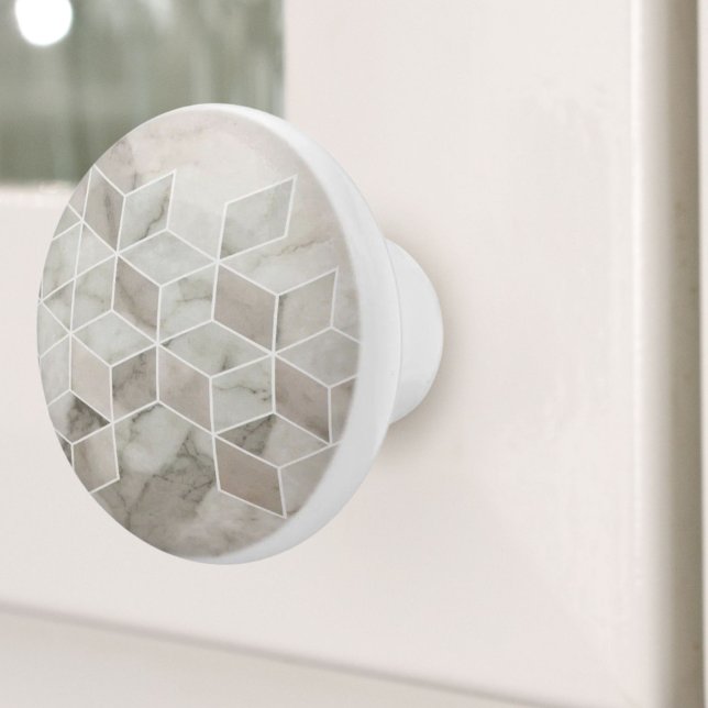 Modern Boho-Chic - minimalistisk markör för geomet Knopp (Modern Boho Chic Minimalist Geometric Beige Marble Ceramic Knob)