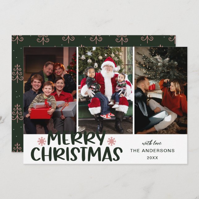 Modern Boho Christmas Tree Merry Christmas 3 Photo Julkort (Fram/baksida)