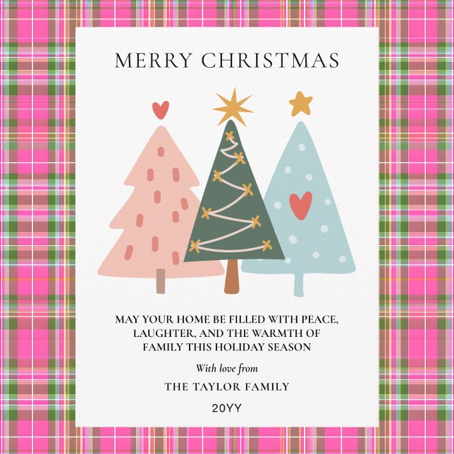 Modern Boho Christmas Trees Helg Vykort (Modern Boho Christmas Trees Holiday Postcard)