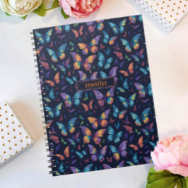 Modern Boho Colorful Butterflies Mönster Namn Anteckningsbok
