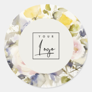 Modern Boho Colorful Ro Blommigt Logotyp Business Runt Klistermärke