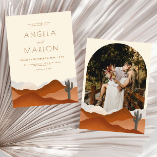Modern Boho Desert Mountain Bröllop Arch Photo Inbjudningar