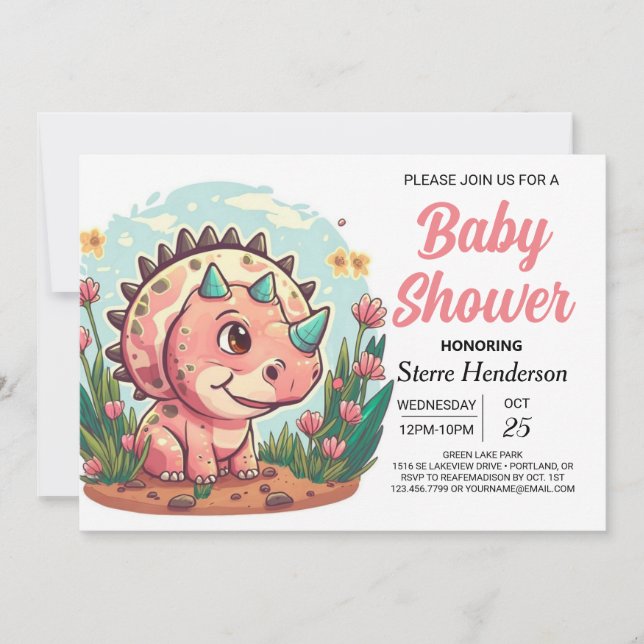 Modern Boho Dinosaur Girl Baby Shower Inbjudningar (Framsida)