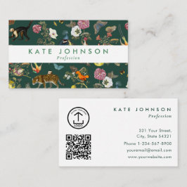Modern Boho Djungeldjur Blommig Grön Färgrik  Visitkort