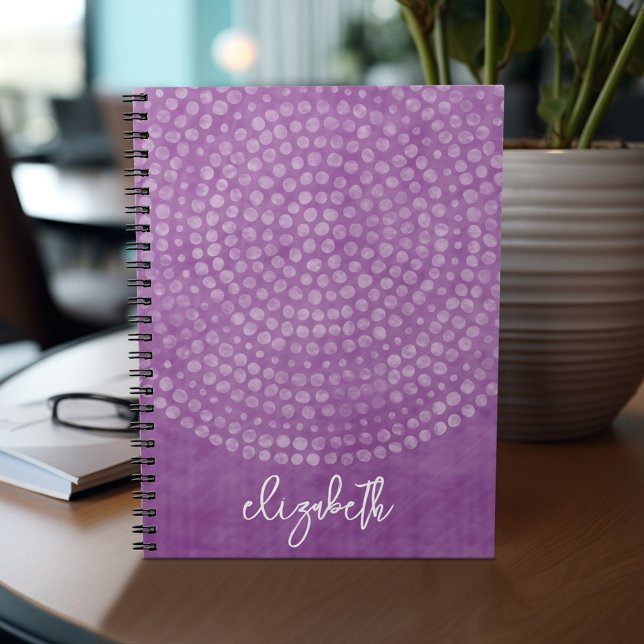 Modern Boho Dot Mönster lila-skript namn Anteckningsbok (Personalized notebook with custom text - add your name and other options)