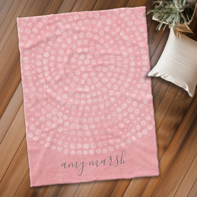 Modern Boho Dot Mönster med studsskript namn Fleecefilt (Boho pastel dot pattern personalized fleece blanket)