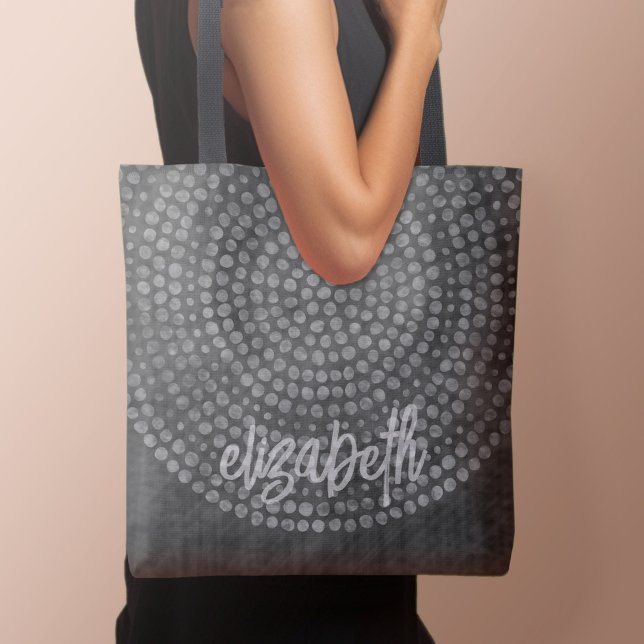 Modern Boho Dot Mönster med studsskript namn Tygkasse (Personalized tote bag with boho dots and text)