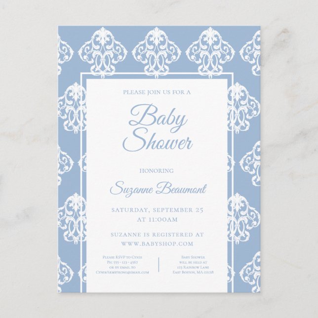 Modern Boho Dusky Blue White Baby Shower Meddelande Vykort (Framsida)